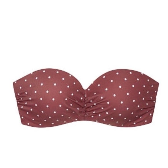 New Victoria’s Secret PINK Ruched Front Bandeau Swim Top - Large - Polka Dots - Picture 1 of 3
